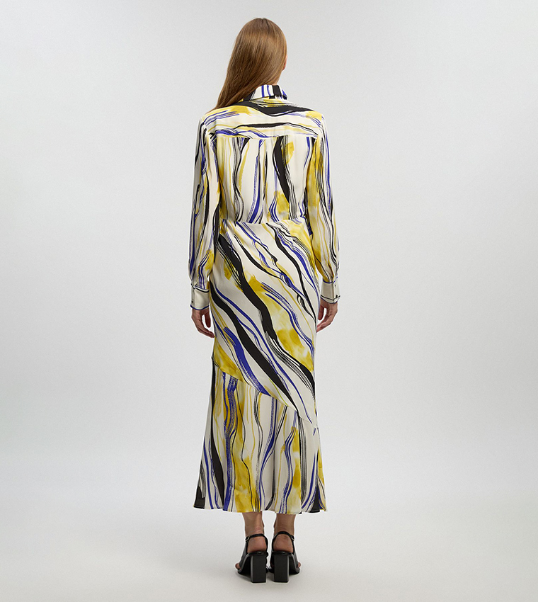 فستان قميص ماكسي تويل بطبعة