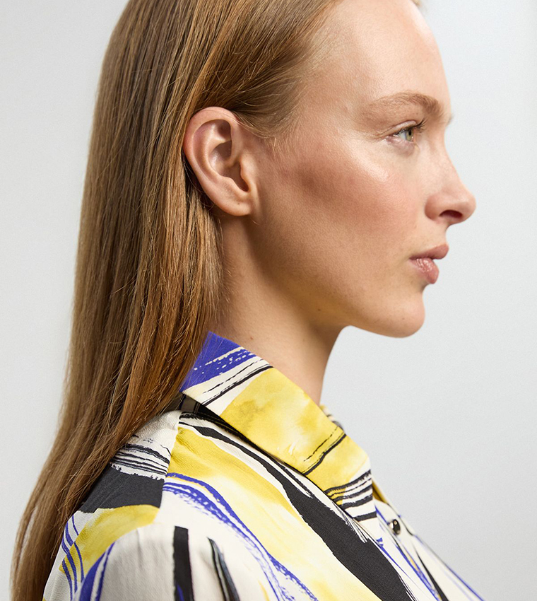 فستان قميص ماكسي تويل بطبعة