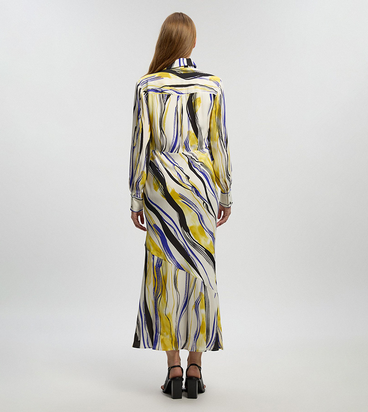 فستان قميص ماكسي تويل بطبعة