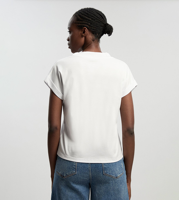 Jersey V-Neck Tie Detail Top