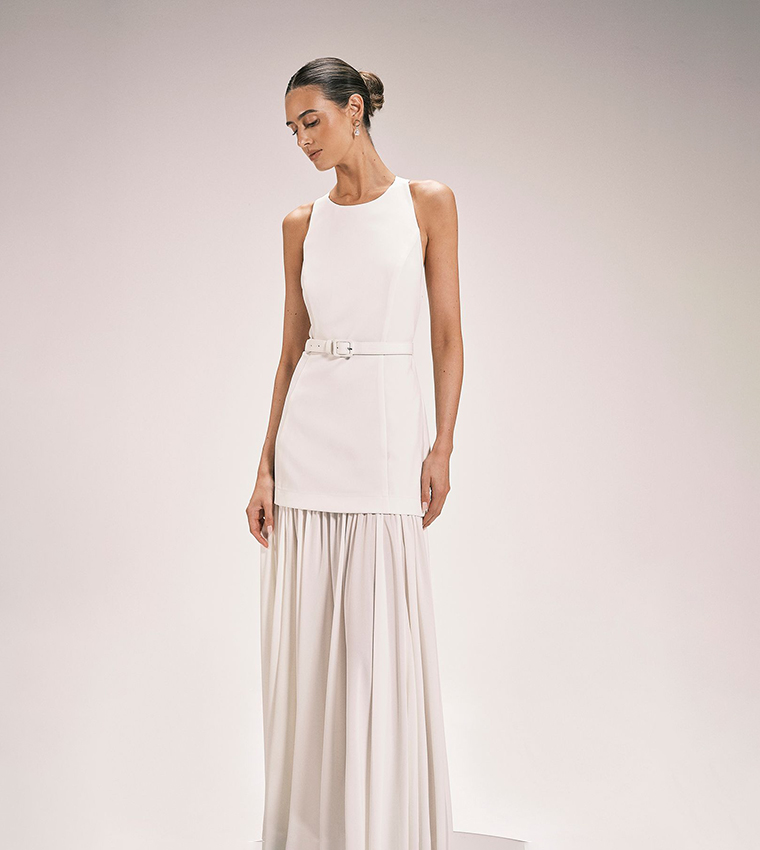 Petite Crinkle Halterneck Woven Maxi Dress