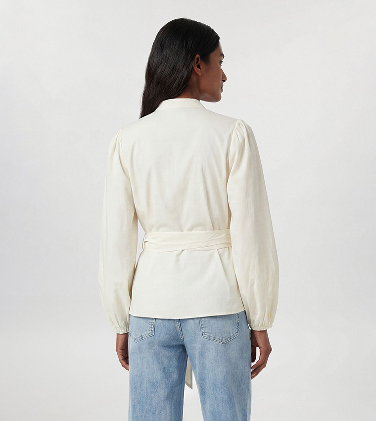 Poplin Embroidered Detail Belted Top