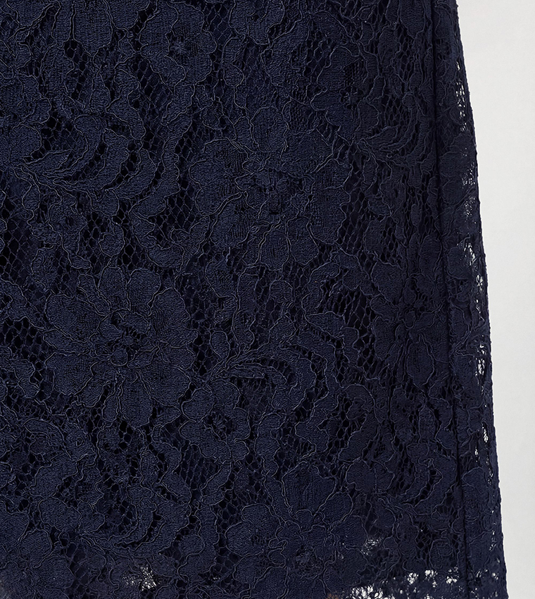 High Waist Lace Woven Midi Skirt
