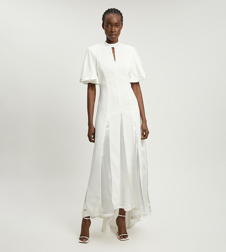 فستان ميداكسي ساتان منسوج كم مزموم 