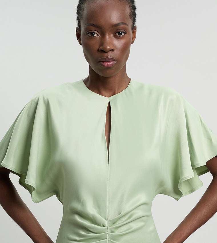 karen millen green satin dress KAREN MILLEN Viscose Satin Batwing Midi Dress