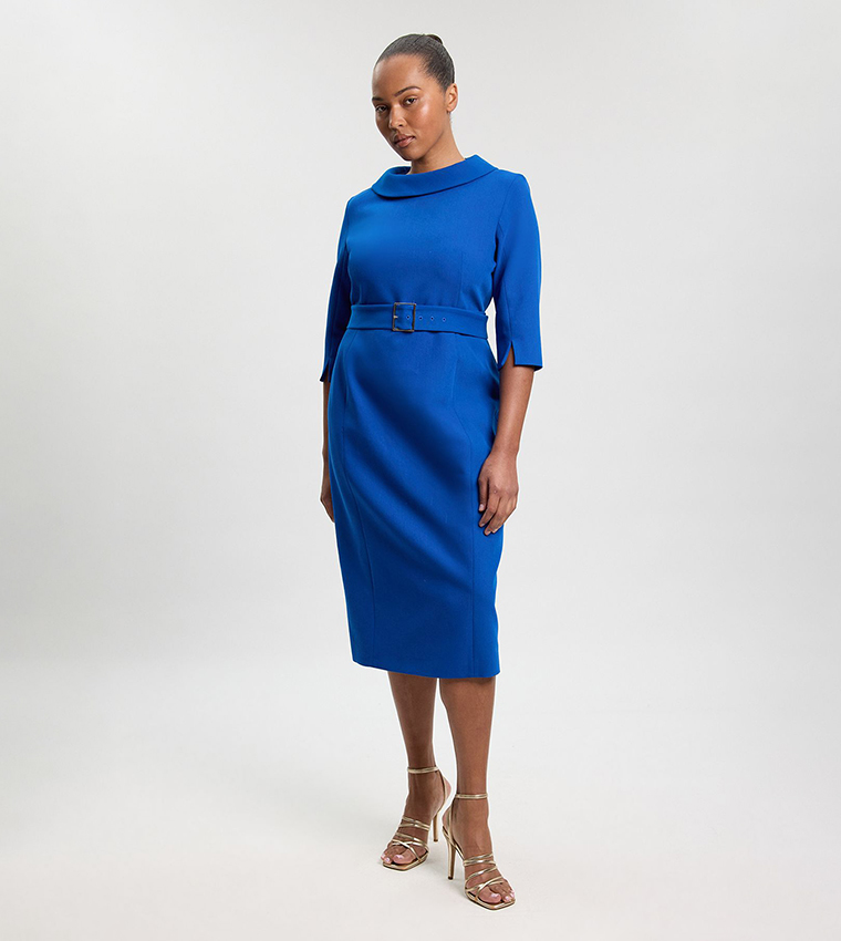 Buy Karen Millen Curve Tailored Roll Neck Pencil Midi Dress In Blue |  6thstreet Oman