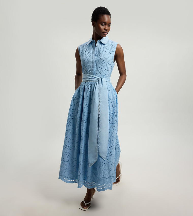 karen millen blue shirt dress Buy Broderie Scalloped Hem Sleeveless In Boohoo