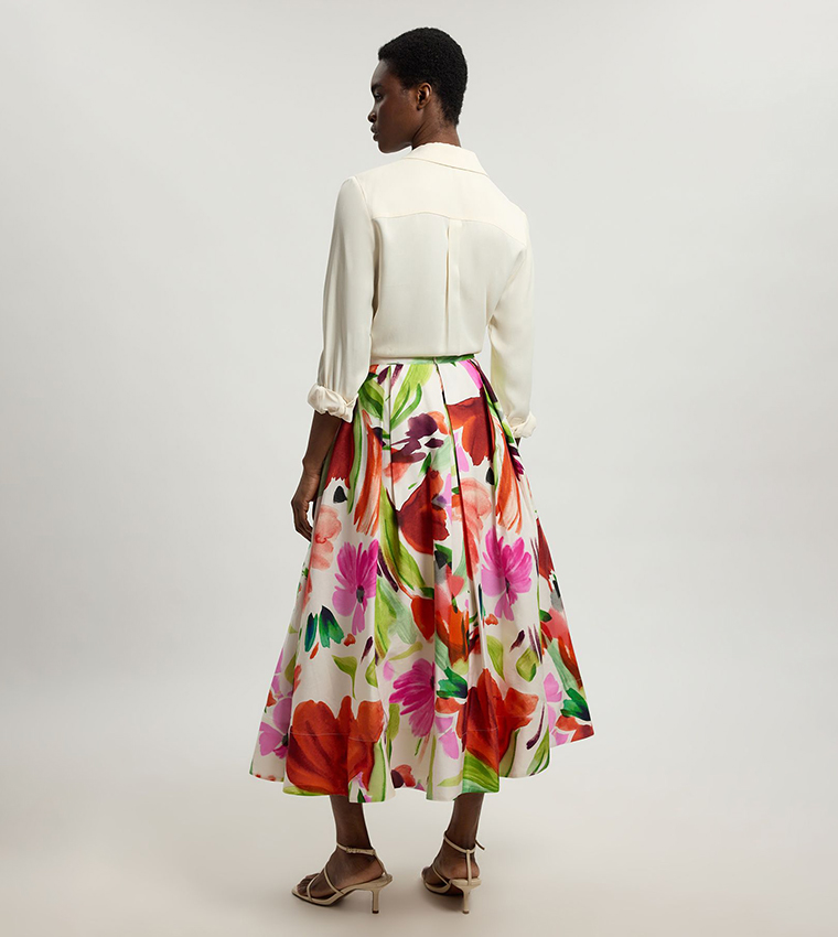 Viscose Linen Floral Print Woven Prom Skirt