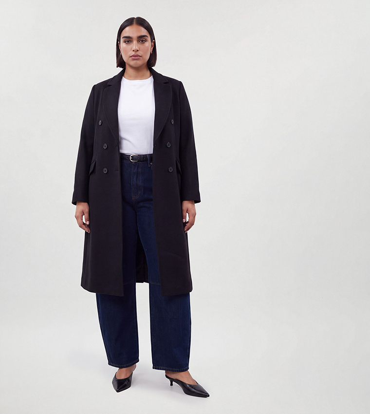 Curve Wool Fitted Double Breasted Tailored Coat