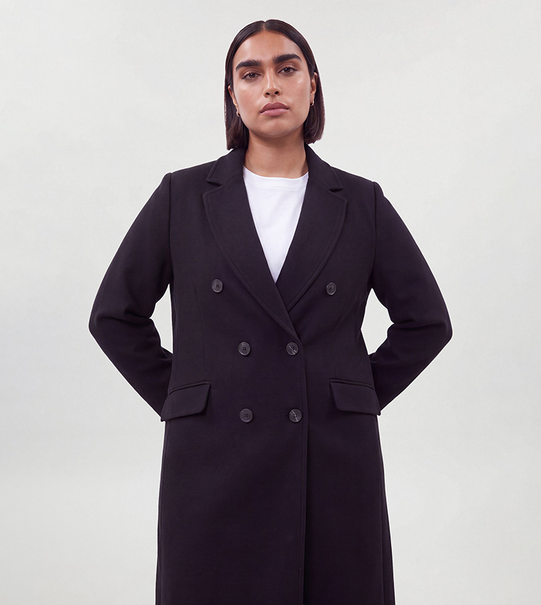 Curve Wool Fitted Double Breasted Tailored Coat