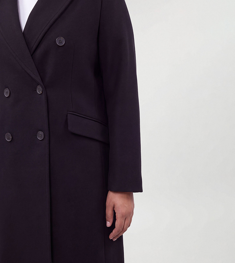 Curve Wool Fitted Double Breasted Tailored Coat