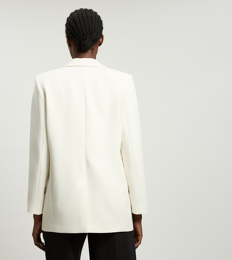 Compact Stretch Ruched Sleeves Detail Single Breasted Blazer