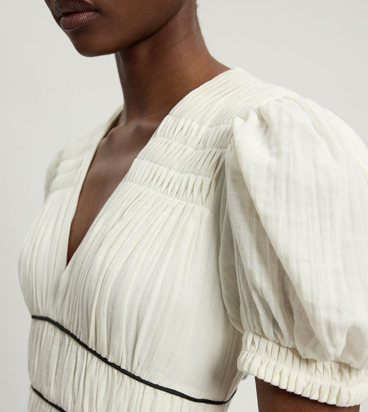 Double Cloth Contrast Piping Midi Dress
