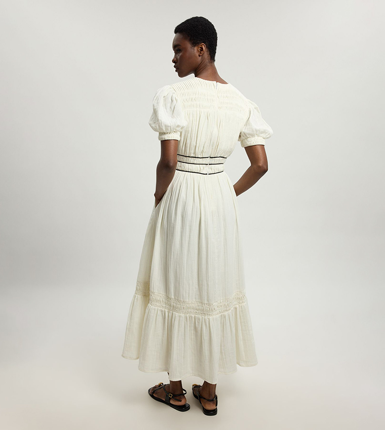 Double Cloth Contrast Piping Midi Dress