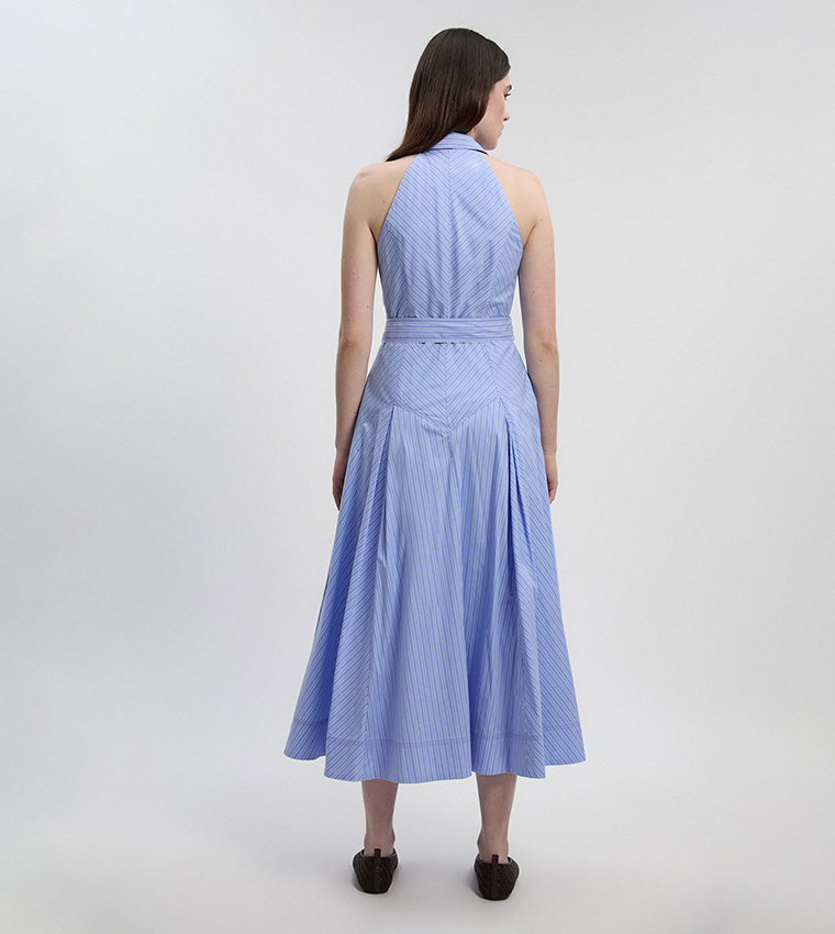 Petite Dropped Waist Detail Halterneck Midi Shirt Dress