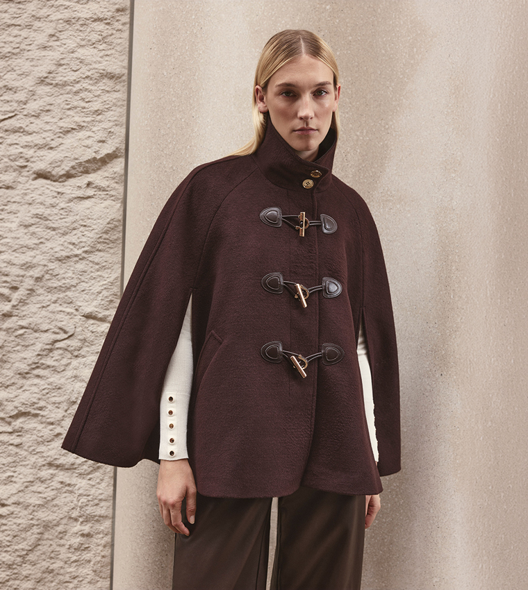 Wool Blend Trim Cape Jacket
