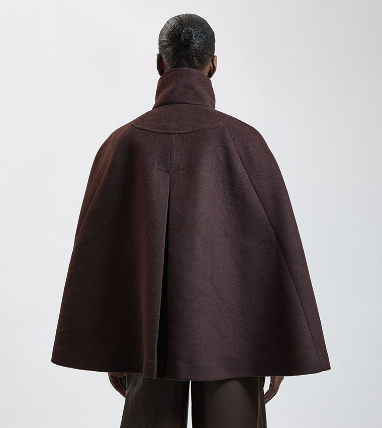 Wool Blend Trim Cape Jacket