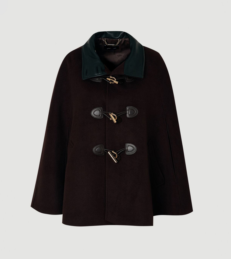 Wool Blend Trim Cape Jacket