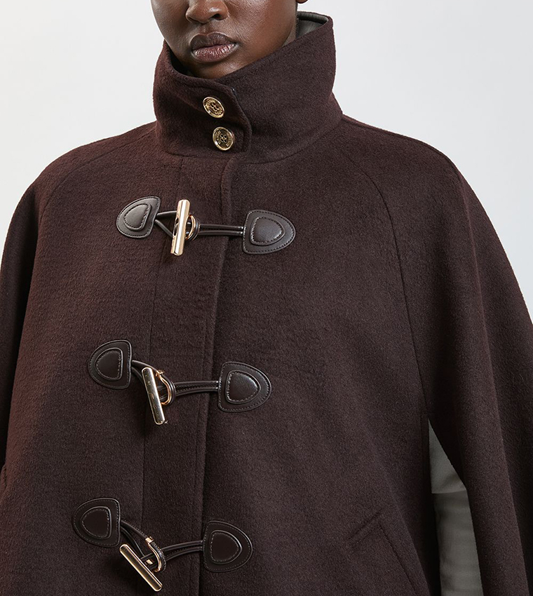 Wool Blend Trim Cape Jacket