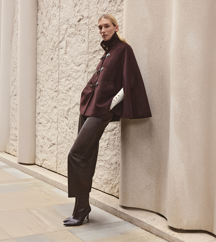 Wool Blend Trim Cape Jacket