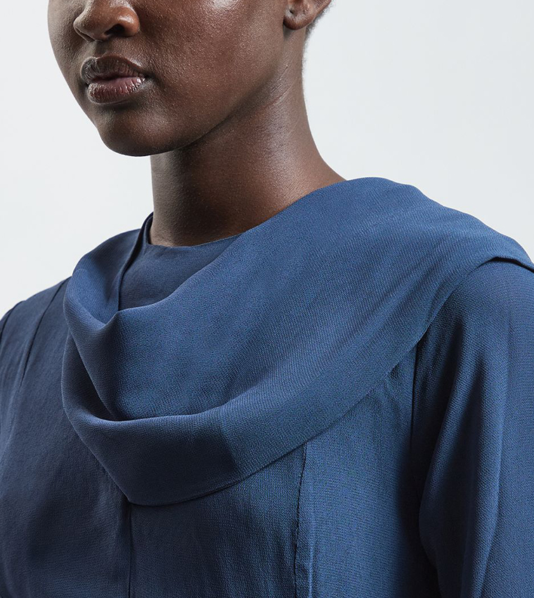 Scarf Detail Viscose Woven Midi Dress