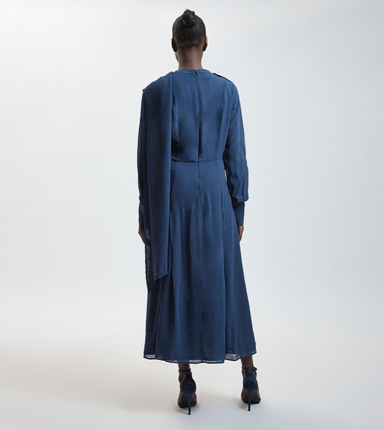 Scarf Detail Viscose Woven Midi Dress