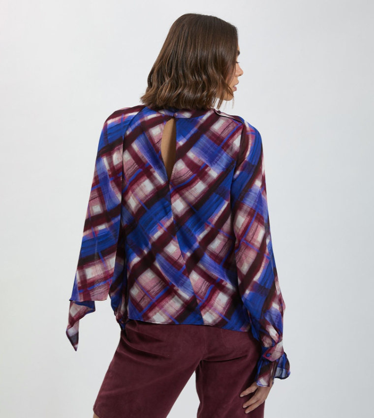 Plaid Scarf Detail Woven Viscose Top