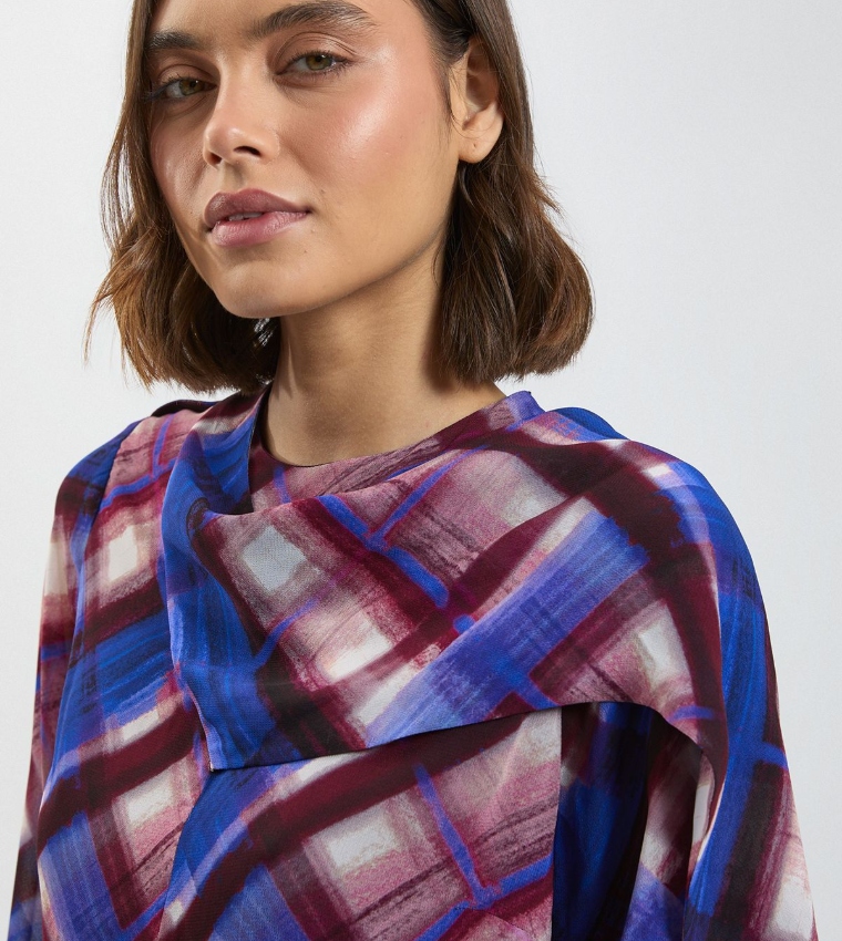 Plaid Scarf Detail Woven Viscose Top