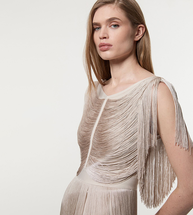 Maxi Draped Fringe Knitted Mini Dress