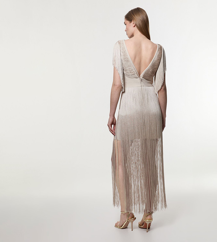 Maxi Draped Fringe Knitted Mini Dress