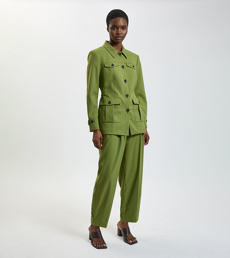 Petite Herringbone Texture Utility Trousers