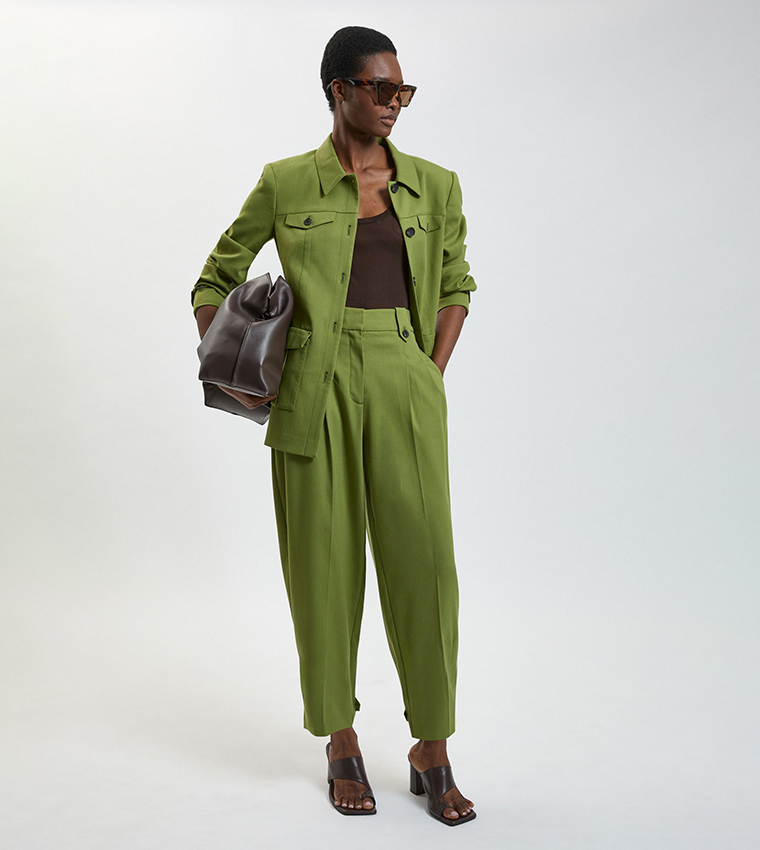 Petite Herringbone Texture Utility Trousers