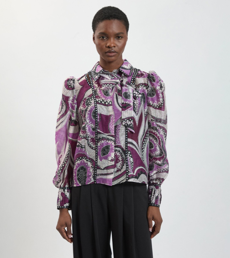 Floral Printed Studded Long Sleeves Top