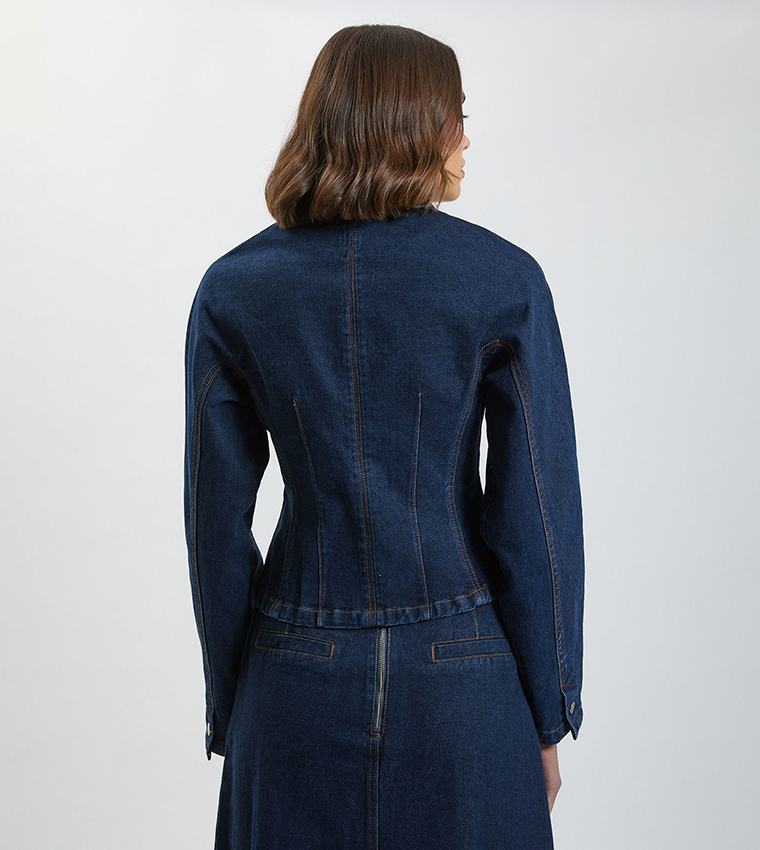 Solid Collared Shaped Denim Jacket