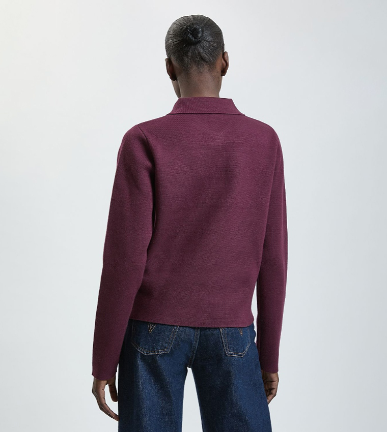 Compact Wool Embellished Button Collared Sweater