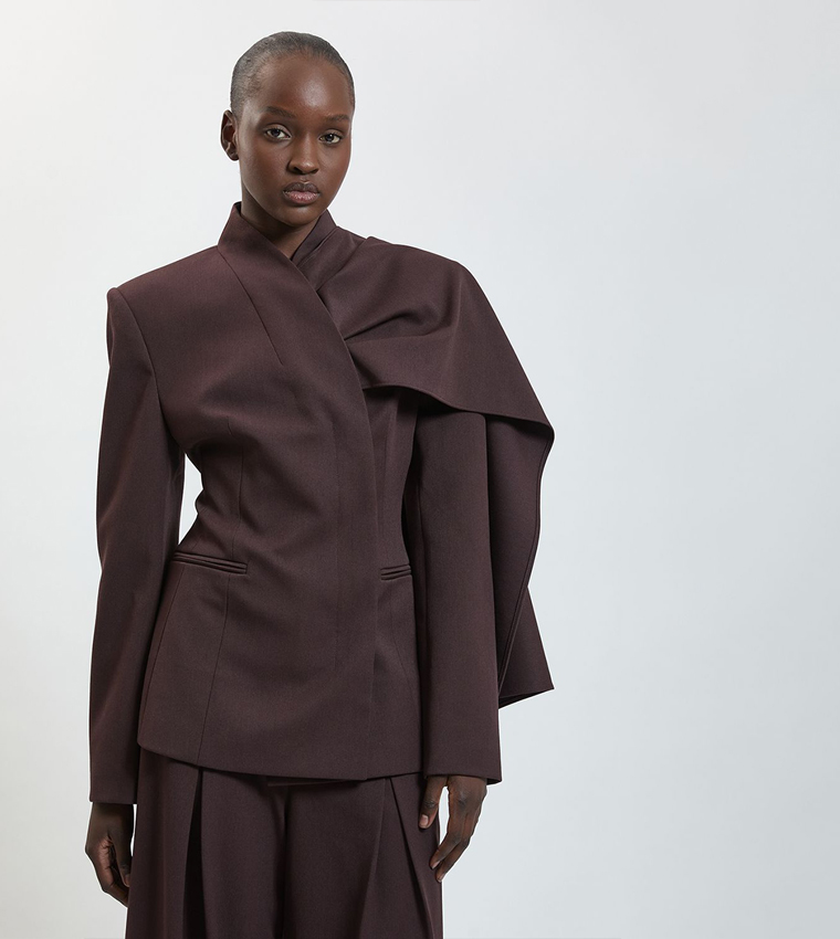 Tailored Drape Wrap Blazer