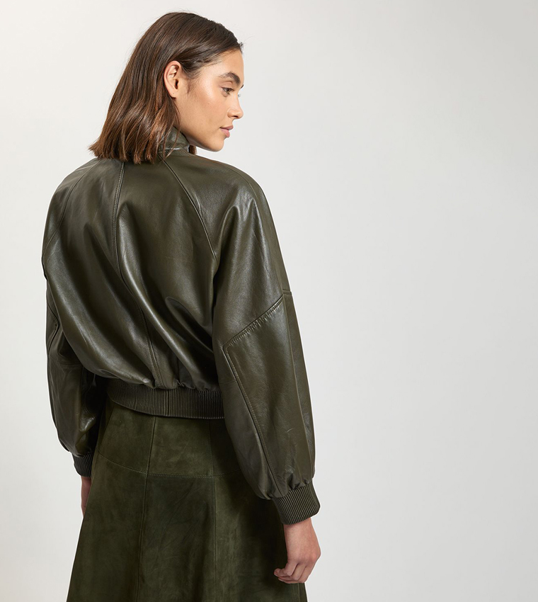 Leather Collared Bomber Jacket
