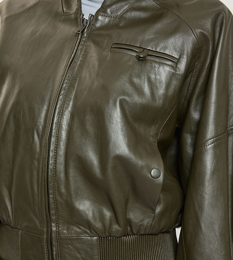 Leather Collared Bomber Jacket