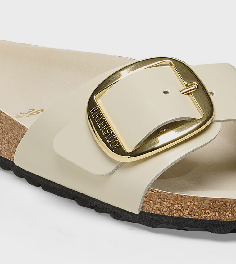 Madrid Big Buckle Natural Leather Patent High-Shine Ecru