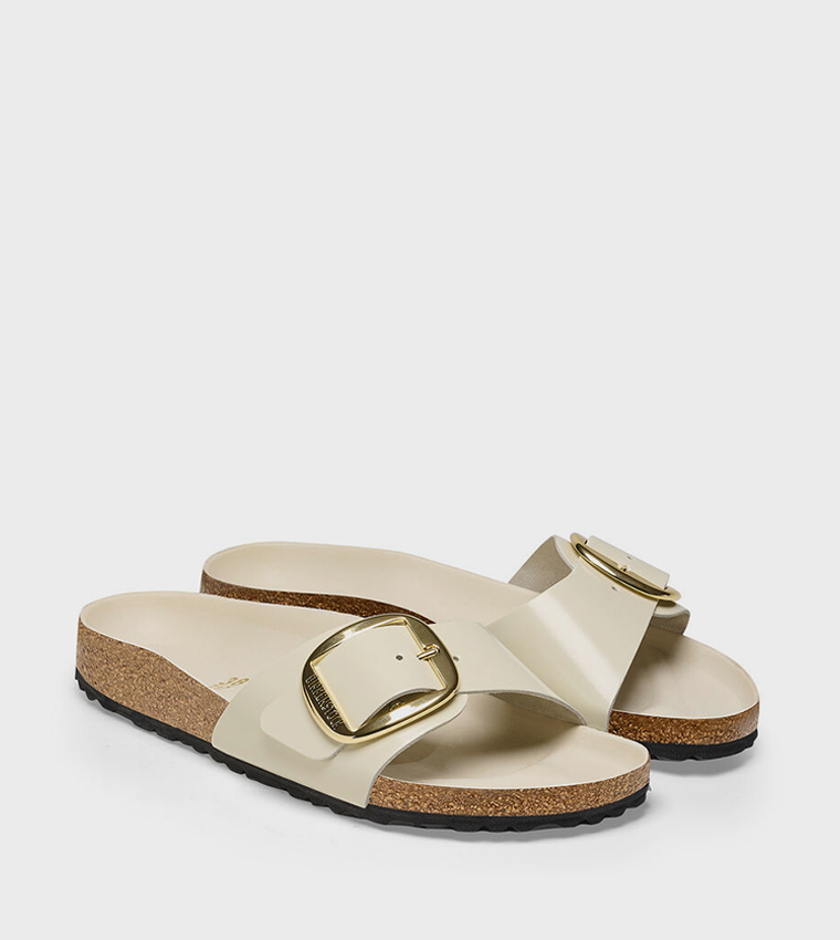 Madrid Big Buckle Natural Leather Patent High-Shine Ecru