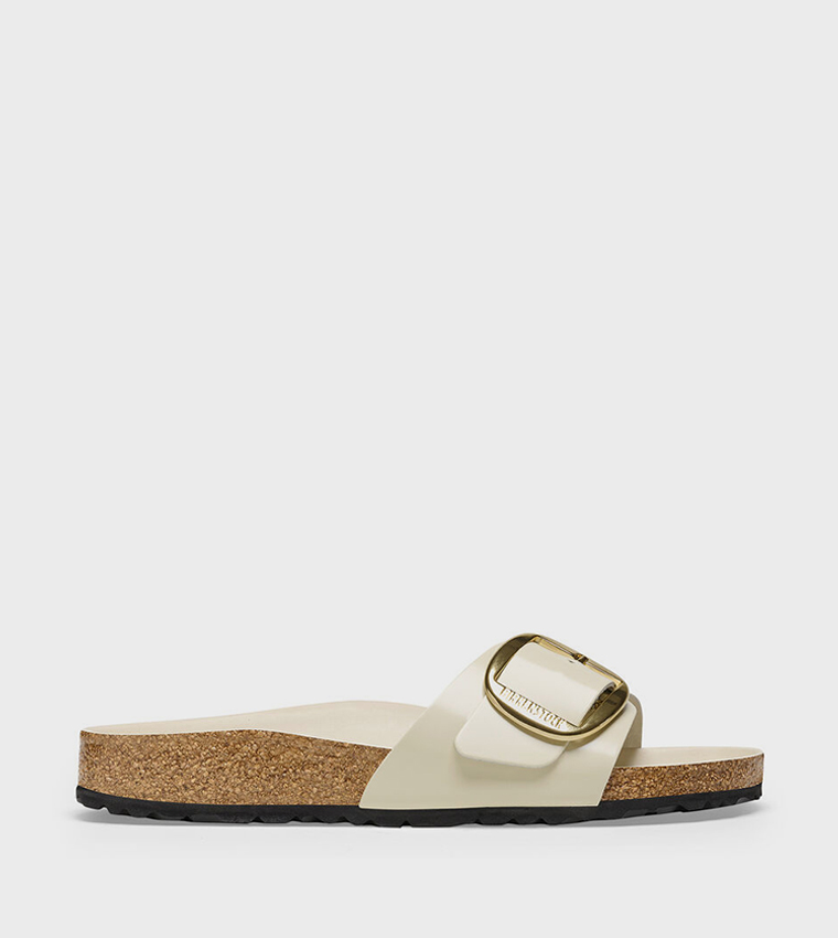 Madrid Big Buckle Natural Leather Patent High-Shine Ecru
