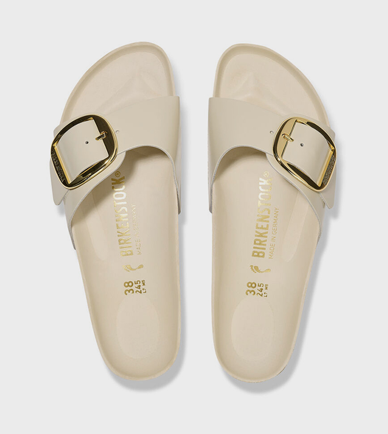 Madrid Big Buckle Natural Leather Patent High-Shine Ecru