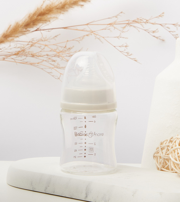 Wide Neck Glass Grip Shape Feeding Bottle, 120ml/5oz