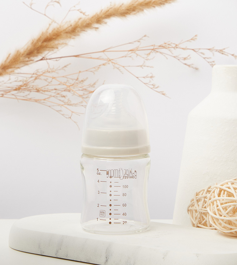 Wide Neck Glass Grip Shape Feeding Bottle, 120ml/5oz