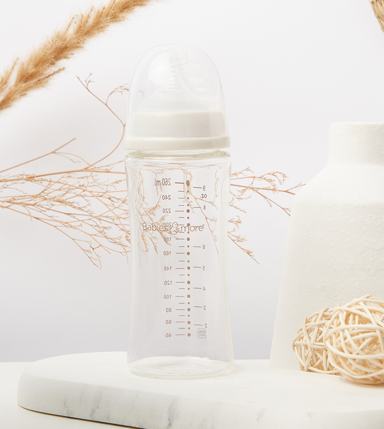 Wide Neck Glass Grip Shape Feeding Bottle, 260ml/9oz