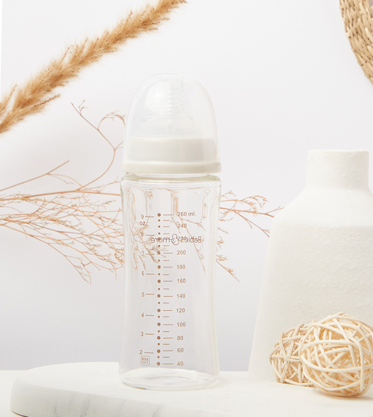 Wide Neck Glass Grip Shape Feeding Bottle, 260ml/9oz