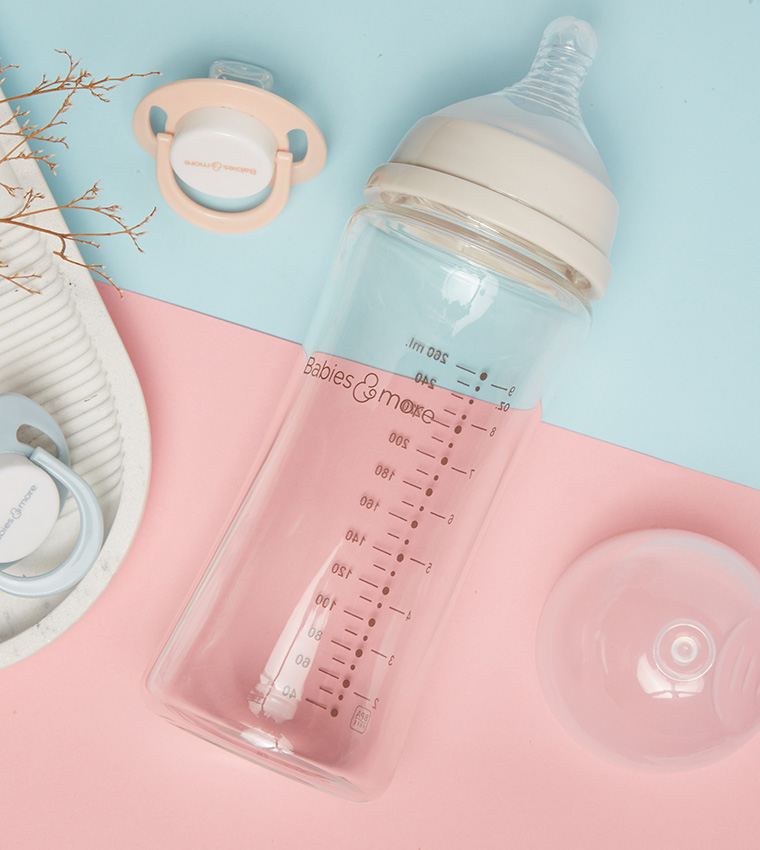 Wide Neck Glass Grip Shape Feeding Bottle, 260ml/9oz