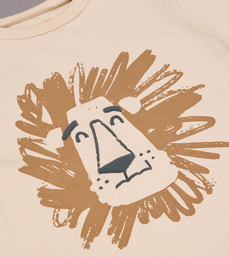 Lion Graphic Print Crew Neck T-shirt