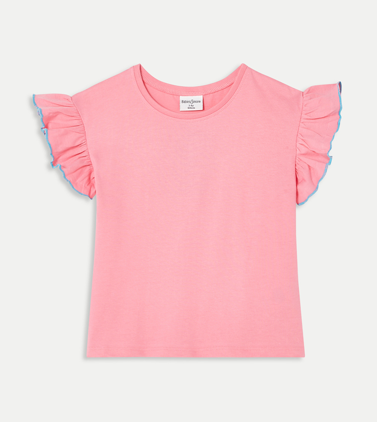 تيشيرت بأكمام مكشكشة سادة