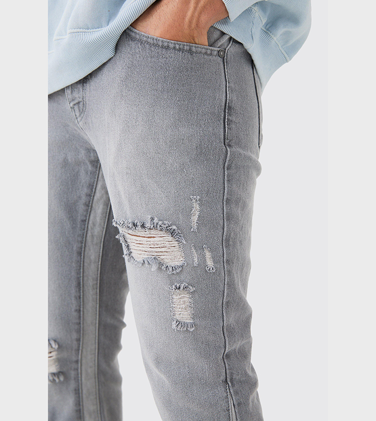 Slim Flare Distressed Panel Jeans